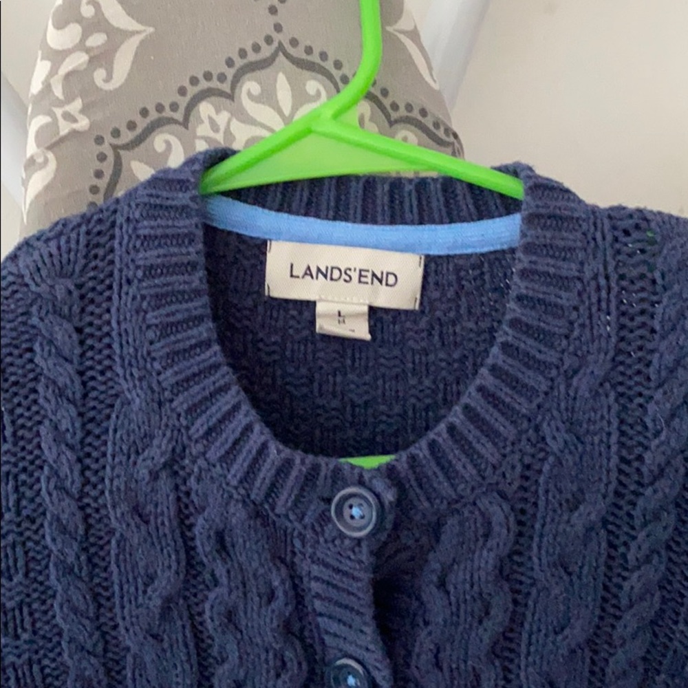 Navy blue lands end cardigan. Size girls L